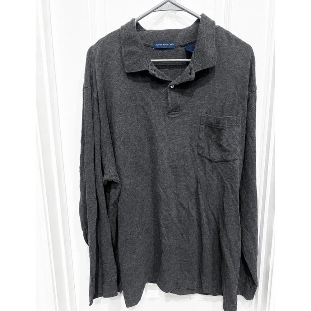John Ashford Men’s XL Charcoal Gray Long Sleeve Polo Shirt 100% Cotton